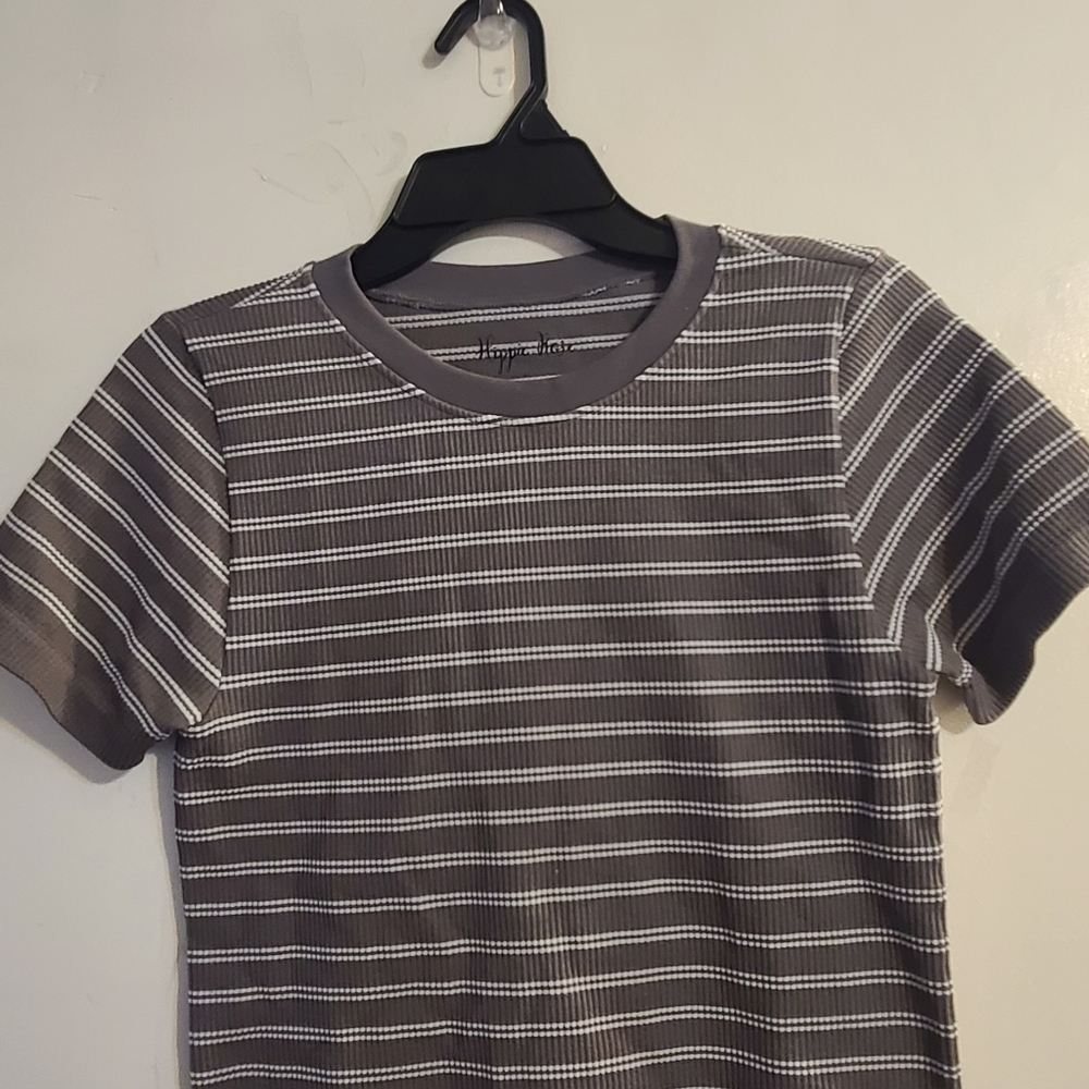 Hippie Rose Gray Striped Spandex Top - Picture 2 of 4